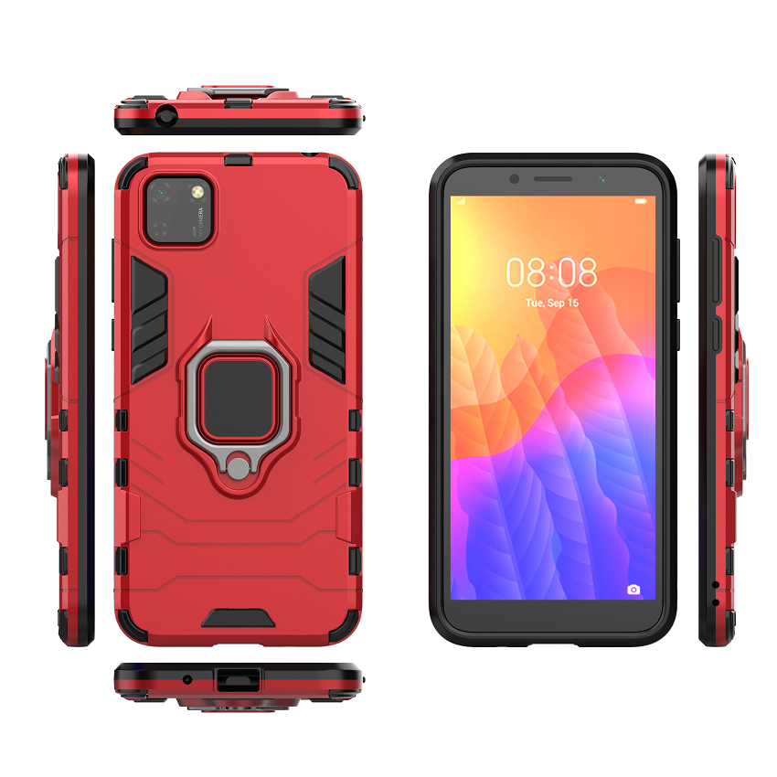 Phone Case for Huawei Y5P, Military Drop-Protection Heavy Duty Metal Ring Grip Kickstand