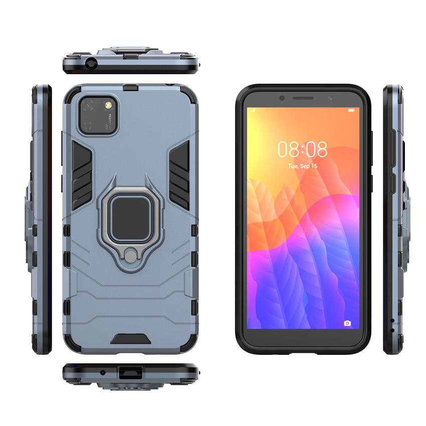 Phone Case for Huawei Y5P, Military Drop-Protection Heavy Duty Metal Ring Grip Kickstand