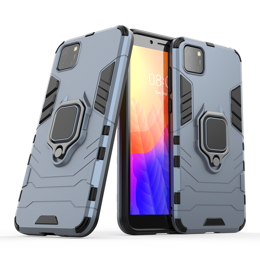 Phone Case for Huawei Y5P, Military Drop-Protection Heavy Duty Metal Ring Grip Kickstand