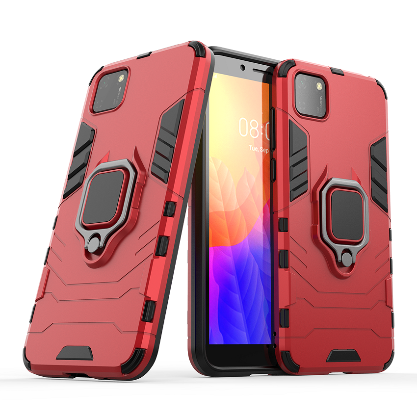 Phone Case for Huawei Y5P, Military Drop-Protection Heavy Duty Metal Ring Grip Kickstand