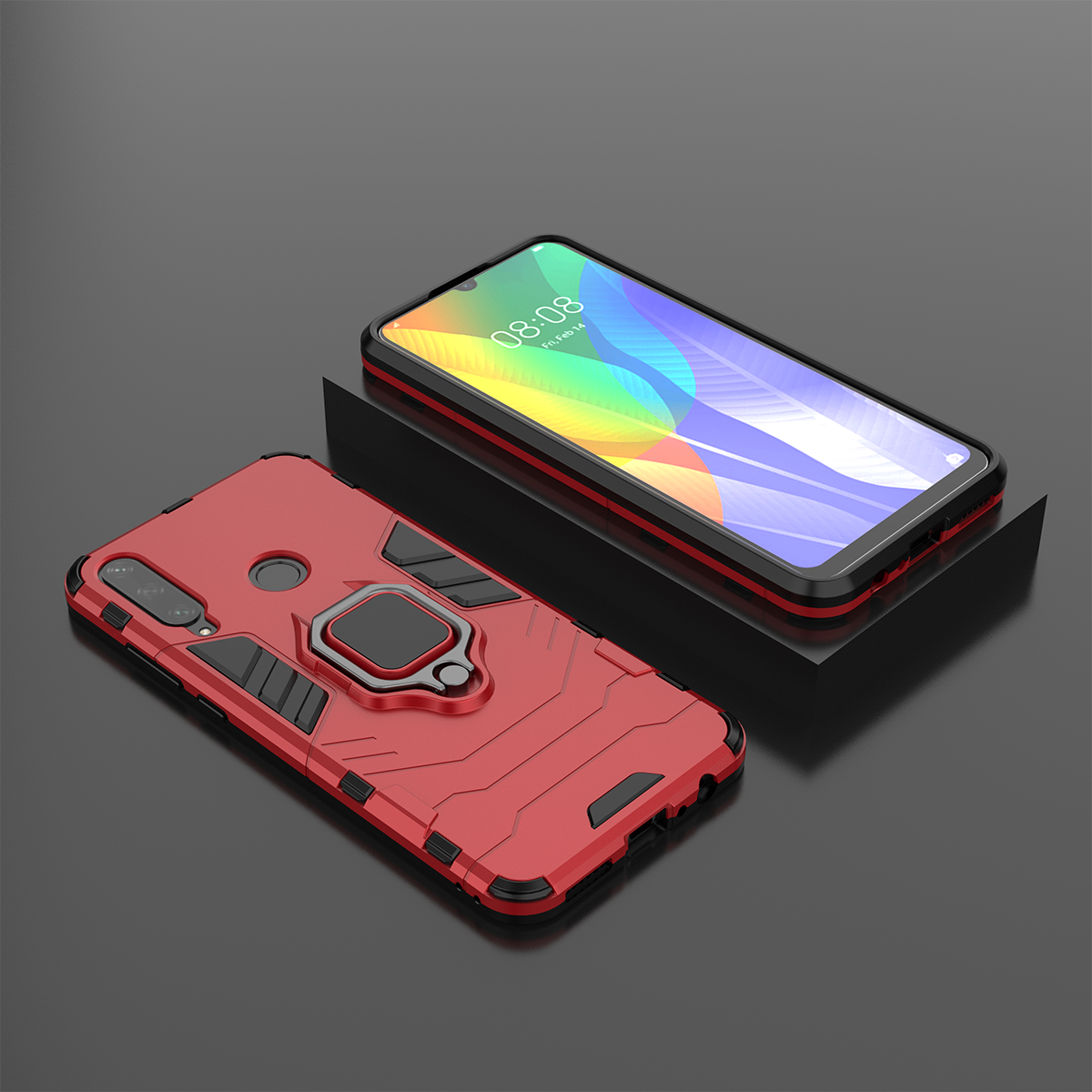 Phone Case for Huawei Y6P, Military Drop-Protection Heavy Duty Metal Ring Grip Kickstand