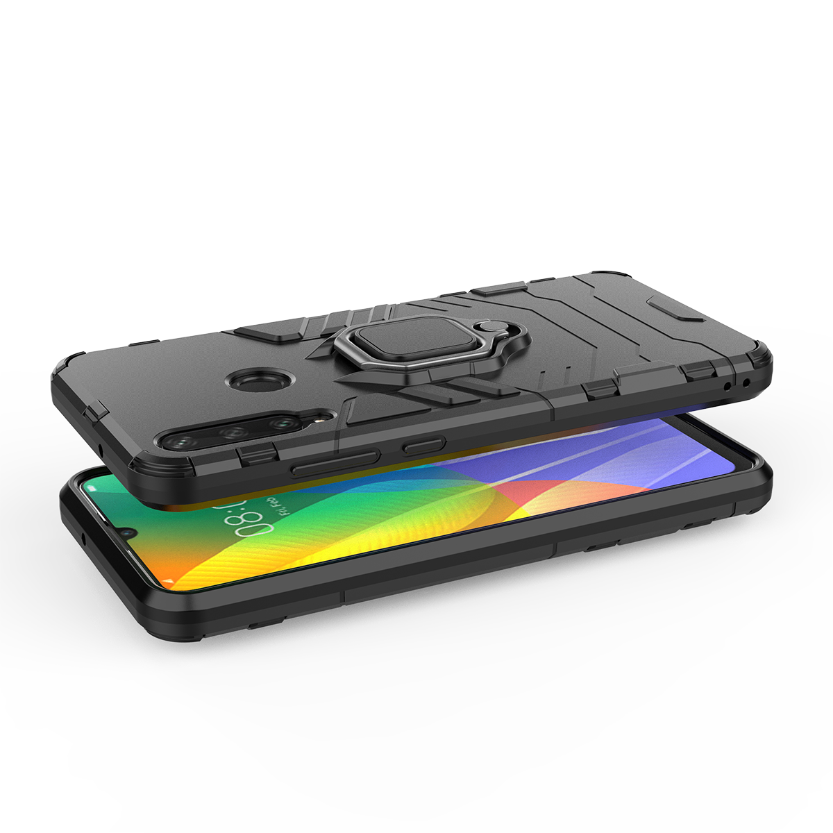 Phone Case for Huawei Y6P, Military Drop-Protection Heavy Duty Metal Ring Grip Kickstand