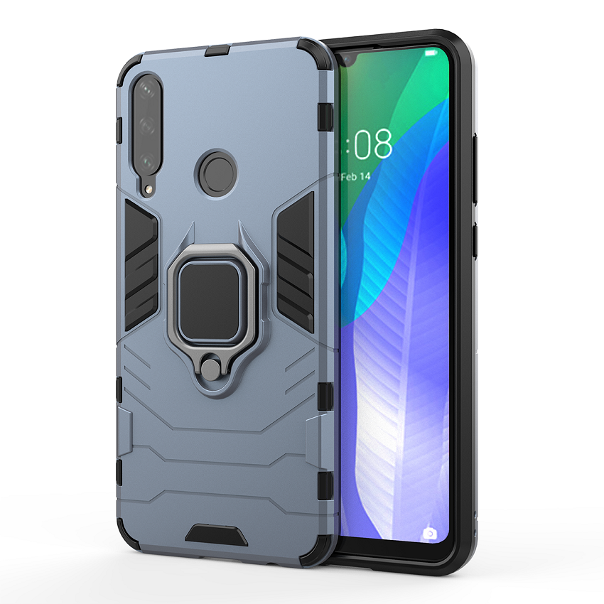 Phone Case for Huawei Y6P, Military Drop-Protection Heavy Duty Metal Ring Grip Kickstand