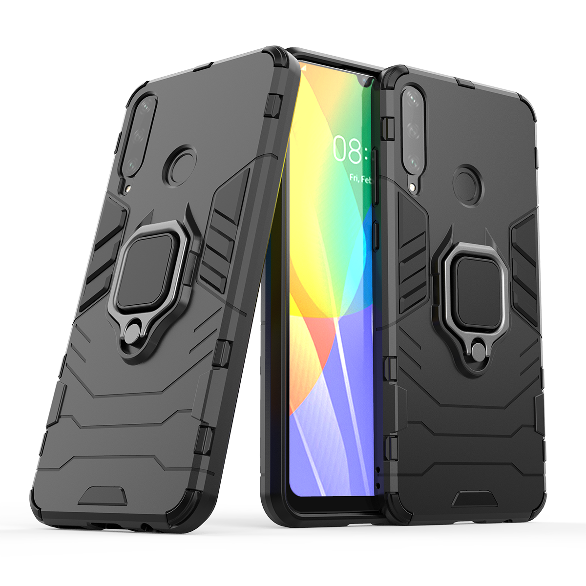Phone Case for Huawei Y6P, Military Drop-Protection Heavy Duty Metal Ring Grip Kickstand