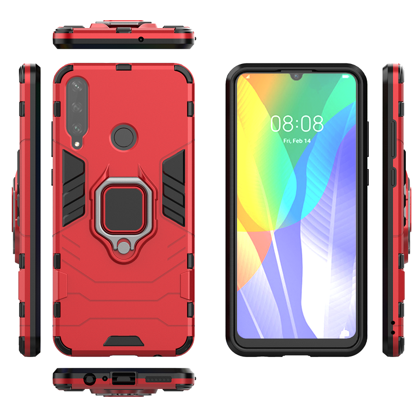 Phone Case for Huawei Y6P, Military Drop-Protection Heavy Duty Metal Ring Grip Kickstand