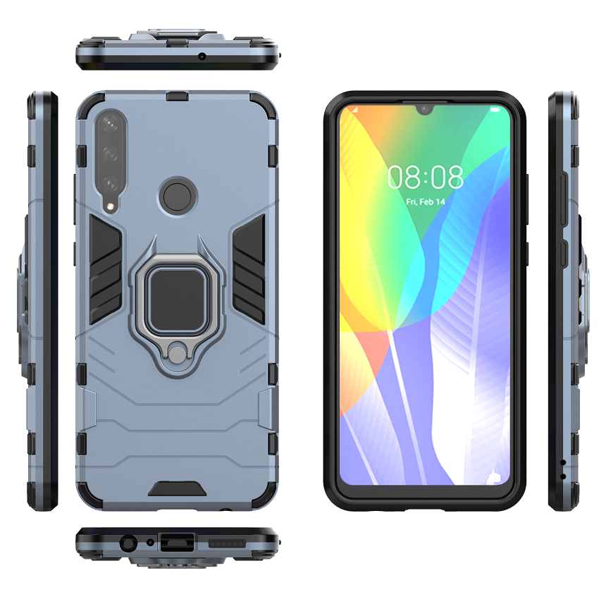 Phone Case for Huawei Y6P, Military Drop-Protection Heavy Duty Metal Ring Grip Kickstand