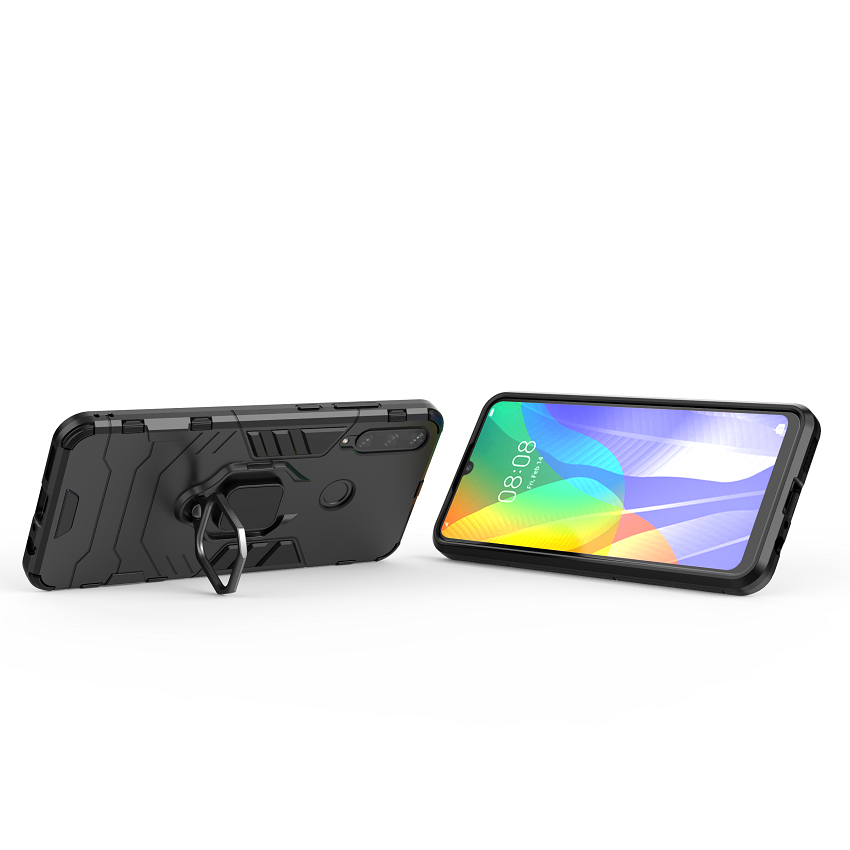 Phone Case for Huawei Y6P, Military Drop-Protection Heavy Duty Metal Ring Grip Kickstand