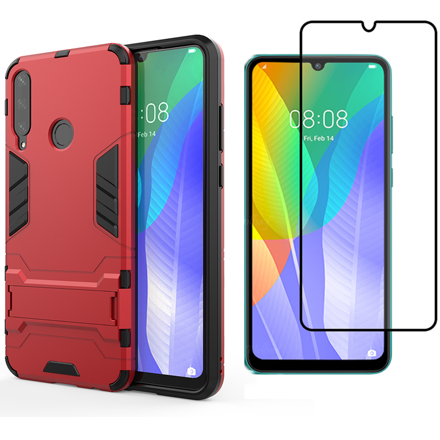 [1-Pack] Huawei Y6P Phone Case + [Full Glue Cover Tempered Glass] Screen Protector
