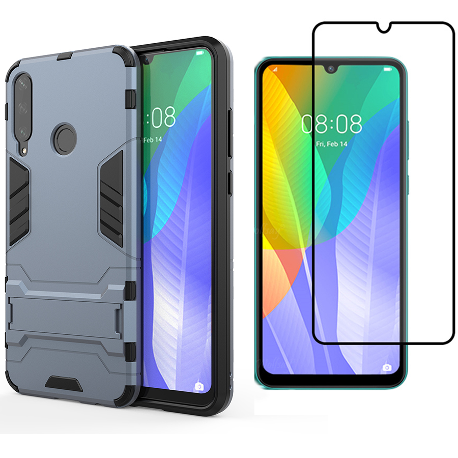 [1-Pack] Huawei Y6P Phone Case + [Full Glue Cover Tempered Glass] Screen Protector