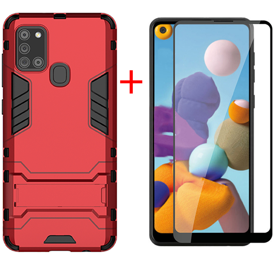 [1-Pack] Samsung Galaxy A21s Phone Case + [Full Glue Cover Tempered Glass] Screen Protector