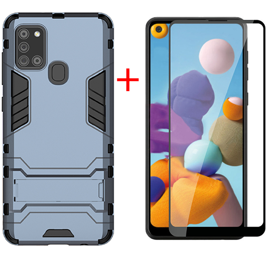 [1-Pack] Samsung Galaxy A21s Phone Case + [Full Glue Cover Tempered Glass] Screen Protector