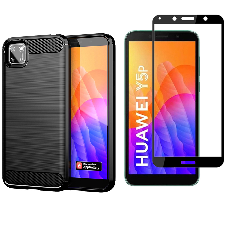 [1-Pack] Huawei Y5P Phone Case + [Full Glue Cover Tempered Glass] Screen Protector