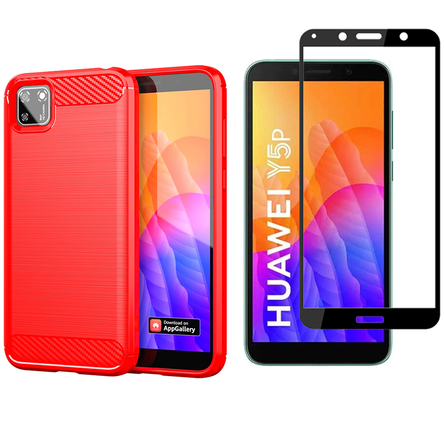 [1-Pack] Huawei Y5P Phone Case + [Full Glue Cover Tempered Glass] Screen Protector