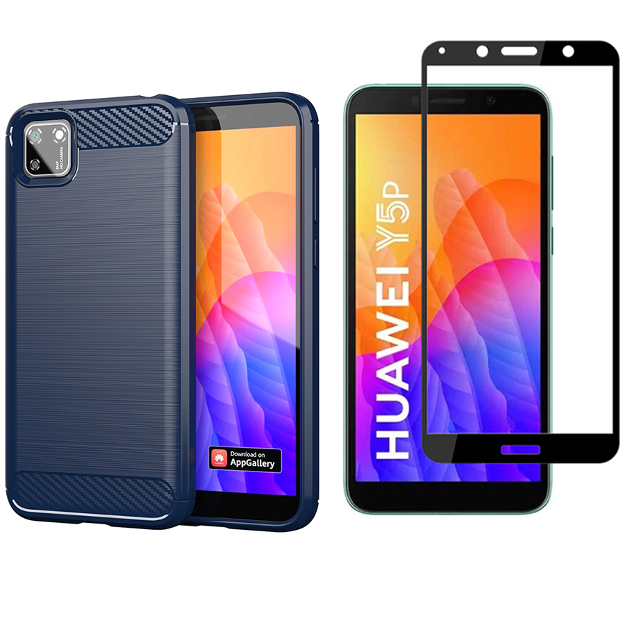 [1-Pack] Huawei Y5P Phone Case + [Full Glue Cover Tempered Glass] Screen Protector