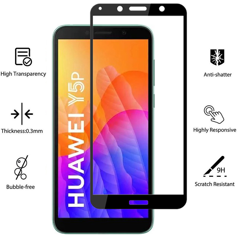 [1-Pack] Huawei Y5P Phone Case + [Full Glue Cover Tempered Glass] Screen Protector