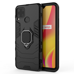 OPPO Realme C15 Phone Case, Armor TPU+PC Heavy Duty Metal Ring Grip Kickstand for Realme C15 Protective Case Cover Black for Realme C15, 6.5