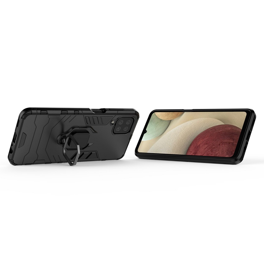 Phone Cover for Samsung Galaxy A12, 6.5&quot; Phone Case, TPU+PC Heavy Duty Metal Ring Grip Kickstand