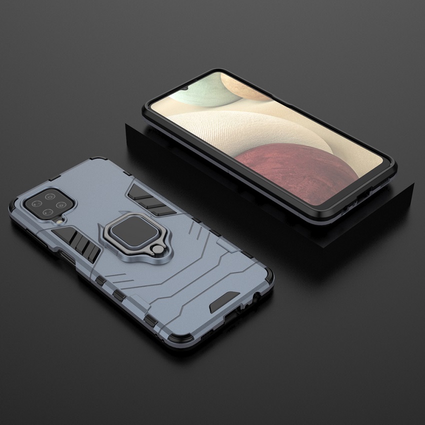 Phone Cover for Samsung Galaxy A12, 6.5&quot; Phone Case, TPU+PC Heavy Duty Metal Ring Grip Kickstand