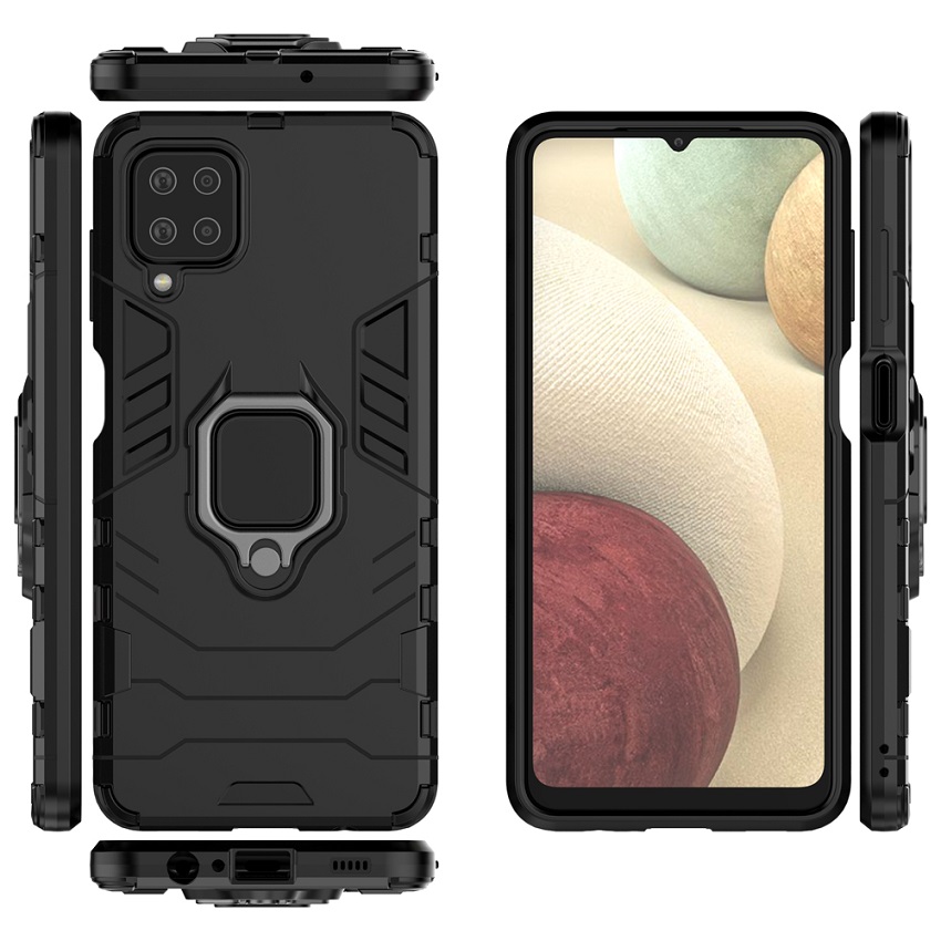Phone Cover for Samsung Galaxy A12, 6.5&quot; Phone Case, TPU+PC Heavy Duty Metal Ring Grip Kickstand