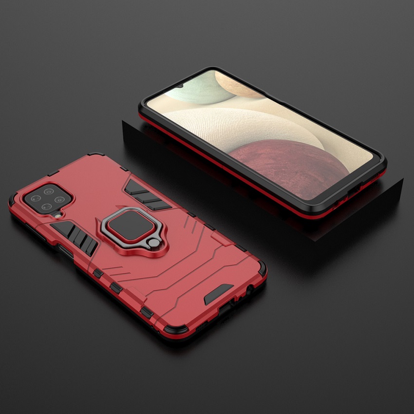 Phone Cover for Samsung Galaxy A12, 6.5&quot; Phone Case, TPU+PC Heavy Duty Metal Ring Grip Kickstand
