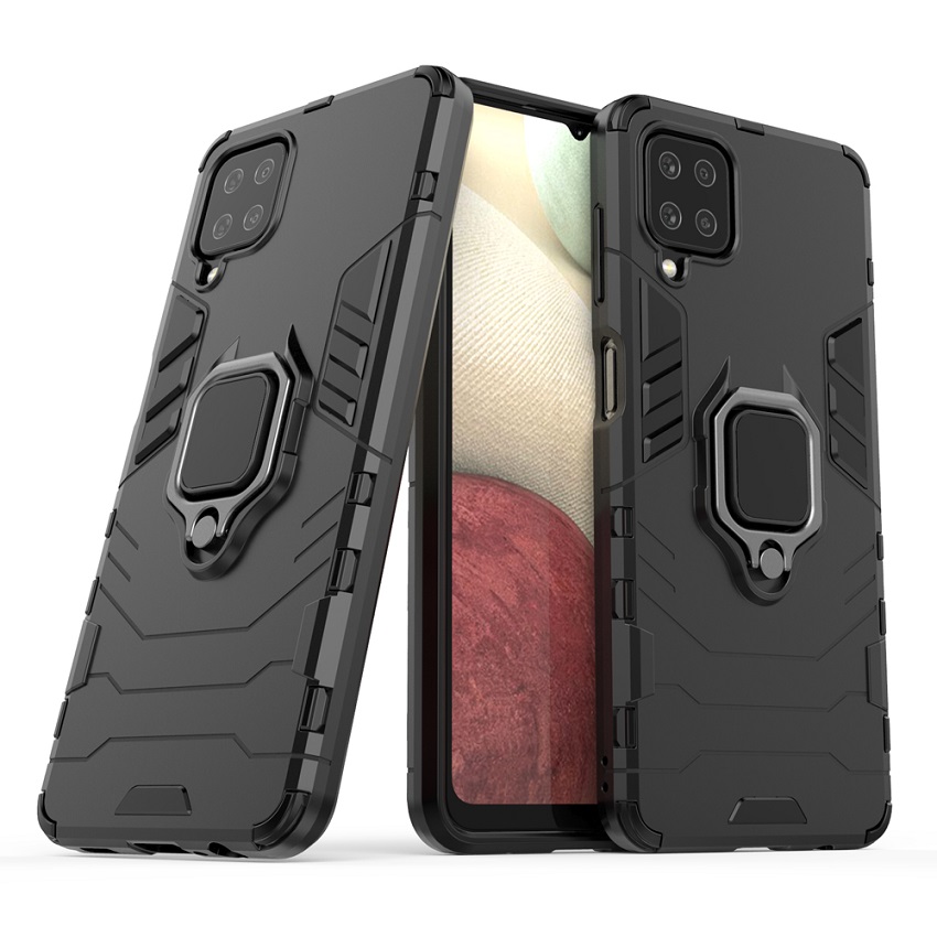 Phone Cover for Samsung Galaxy A12, 6.5&quot; Phone Case, TPU+PC Heavy Duty Metal Ring Grip Kickstand
