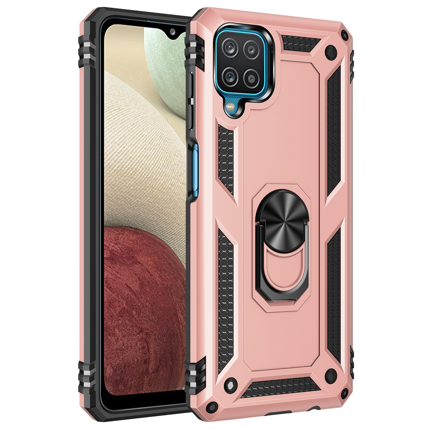 Phone Case for Samsung Galaxy A12 Case, TPU+PC Heavy Duty Metal Ring Grip Kickstand