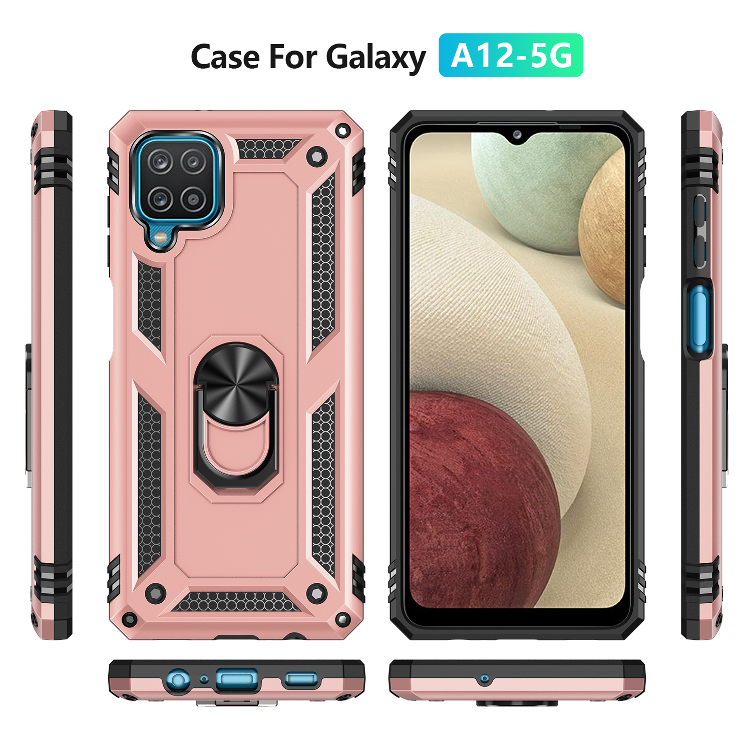Phone Case for Samsung Galaxy A12 Case, TPU+PC Heavy Duty Metal Ring Grip Kickstand