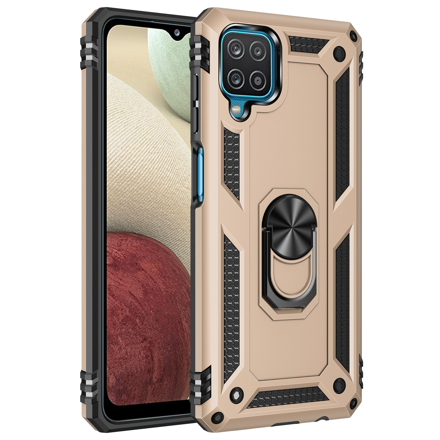 Phone Case for Samsung Galaxy A12 Case, TPU+PC Heavy Duty Metal Ring Grip Kickstand