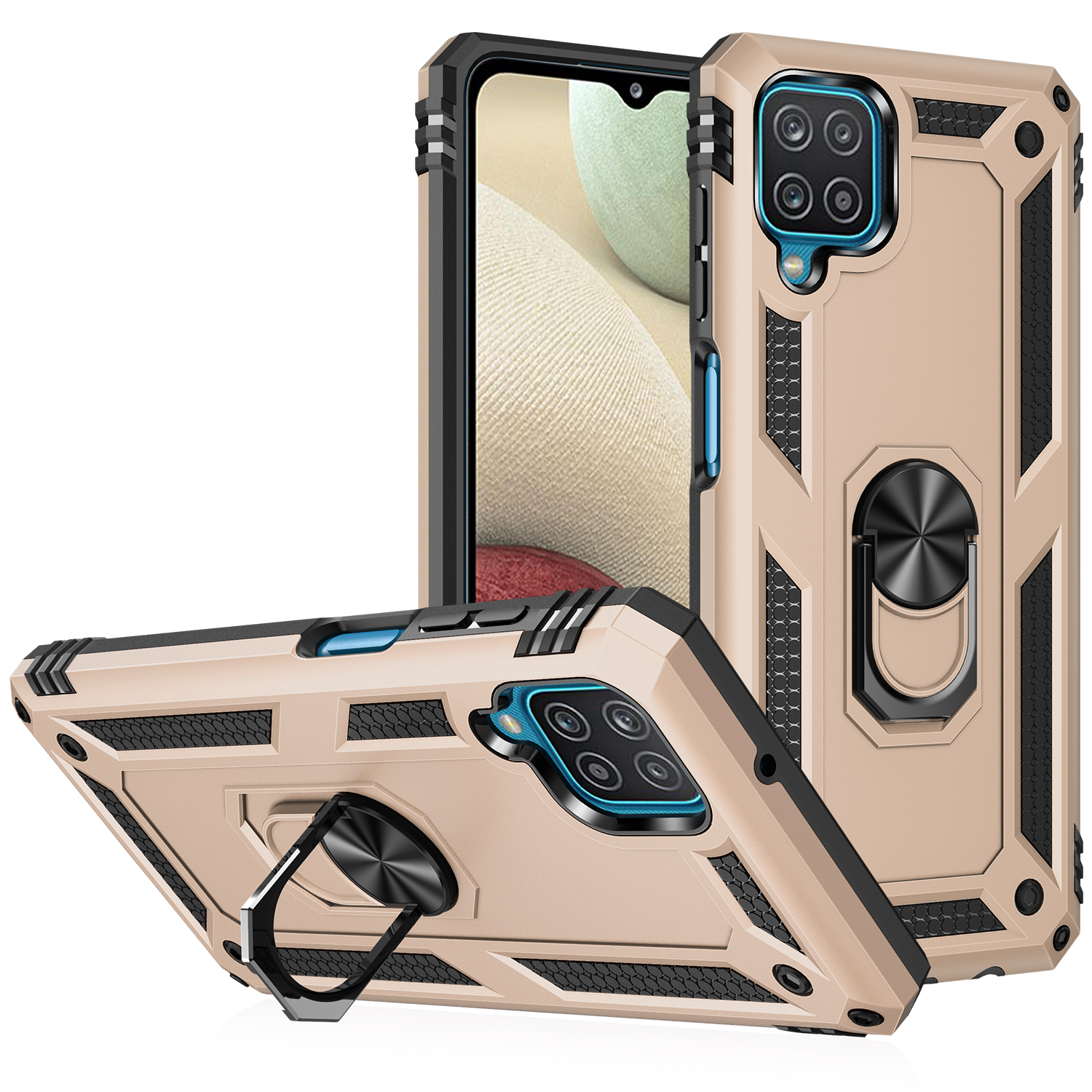 Phone Case for Samsung Galaxy A12 Case, TPU+PC Heavy Duty Metal Ring Grip Kickstand