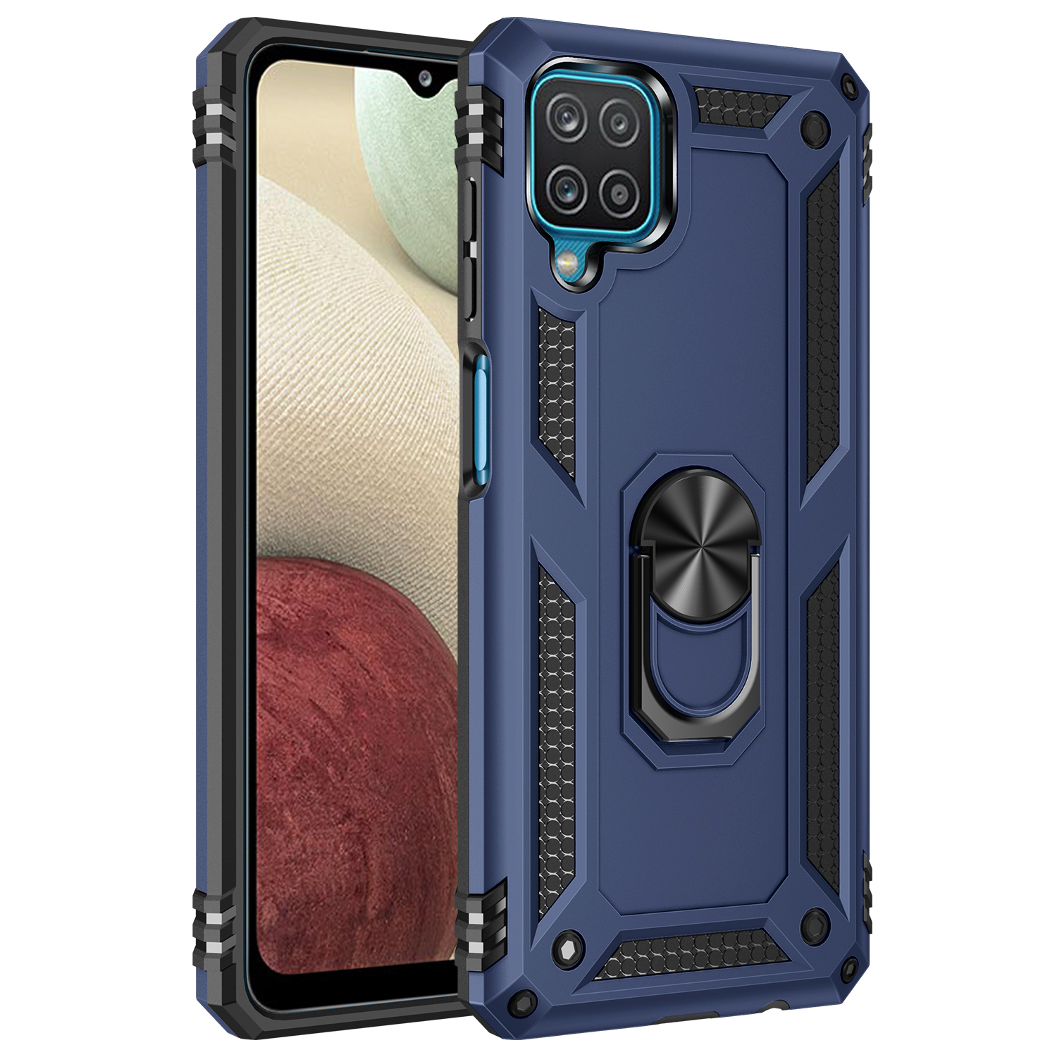 Phone Case for Samsung Galaxy A12 Case, TPU+PC Heavy Duty Metal Ring Grip Kickstand