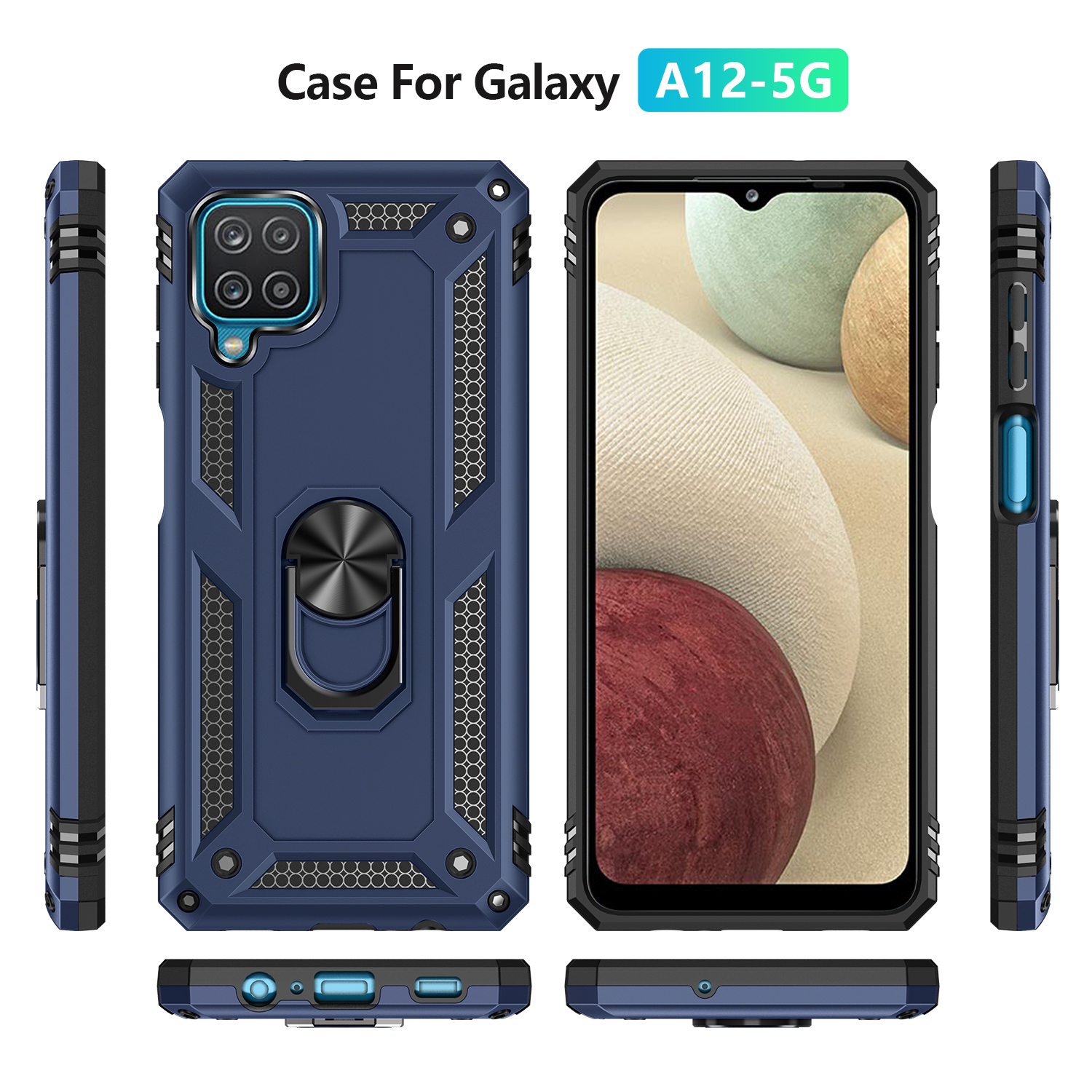 Phone Case for Samsung Galaxy A12 Case, TPU+PC Heavy Duty Metal Ring Grip Kickstand