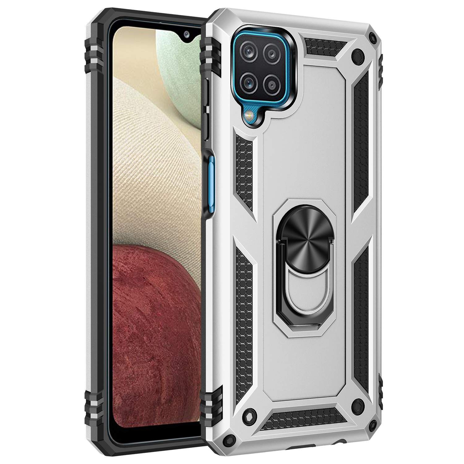 Phone Case for Samsung Galaxy A12 Case, TPU+PC Heavy Duty Metal Ring Grip Kickstand