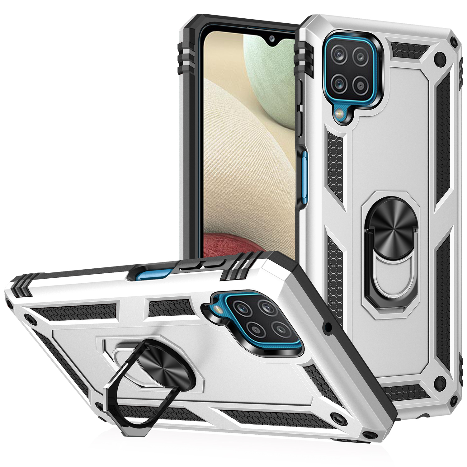Phone Case for Samsung Galaxy A12 Case, TPU+PC Heavy Duty Metal Ring Grip Kickstand