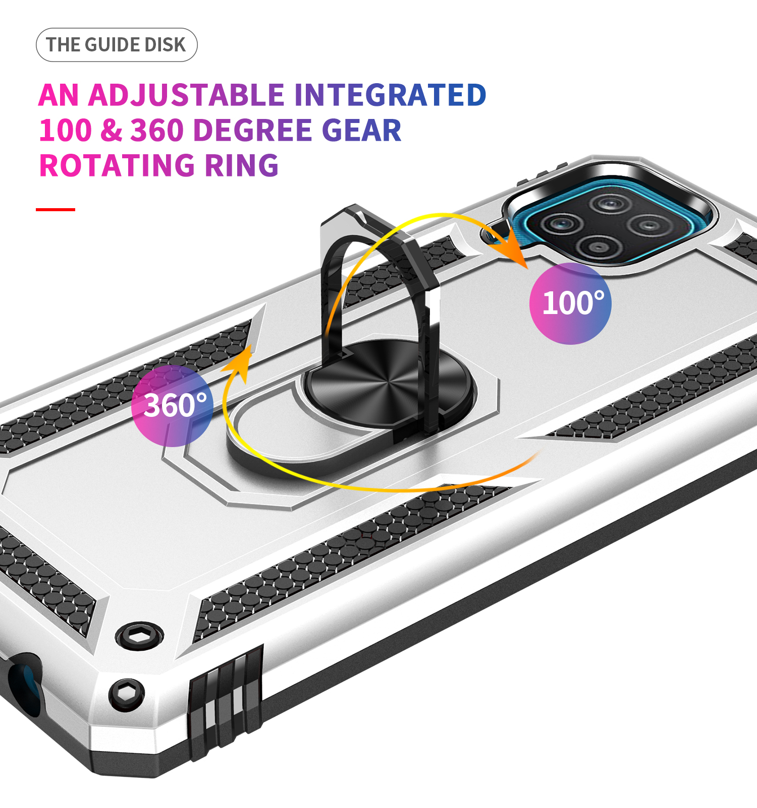 Phone Case for Samsung Galaxy A12 Case, TPU+PC Heavy Duty Metal Ring Grip Kickstand