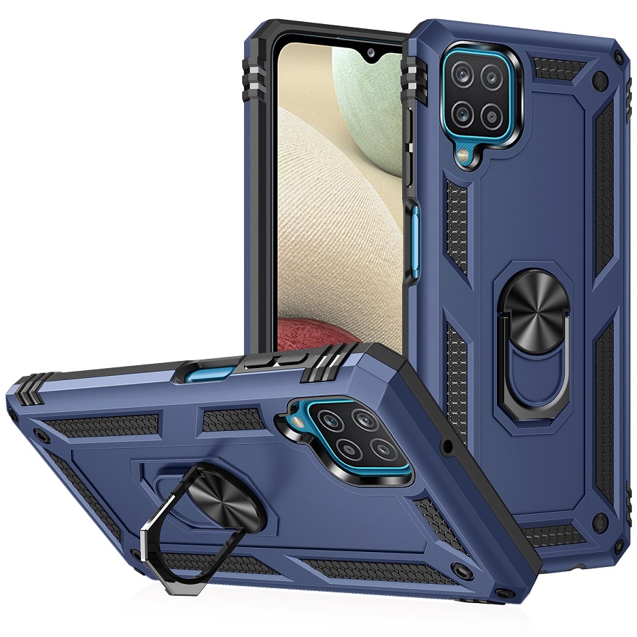 Phone Case for Samsung Galaxy A12 Case, TPU+PC Heavy Duty Metal Ring Grip Kickstand