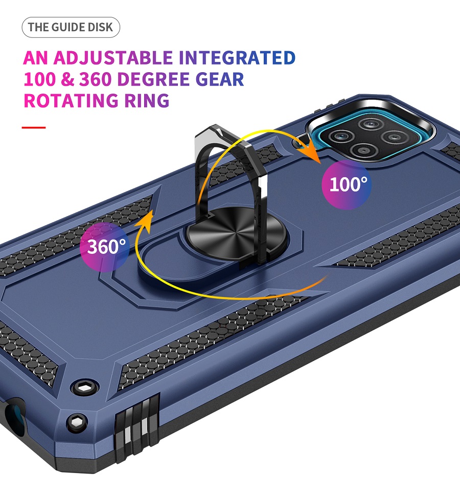 Phone Case for Samsung Galaxy A12 Case, TPU+PC Heavy Duty Metal Ring Grip Kickstand