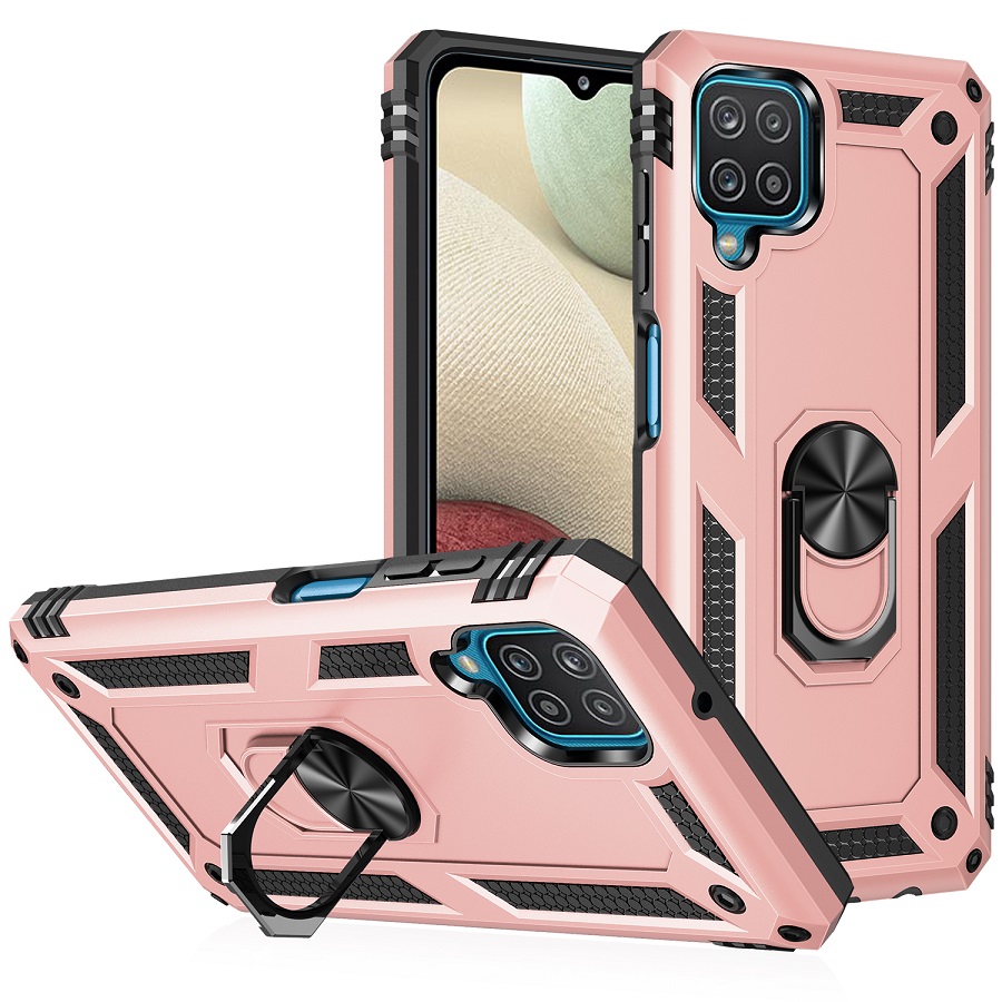 Phone Case for Samsung Galaxy A12 Case, TPU+PC Heavy Duty Metal Ring Grip Kickstand