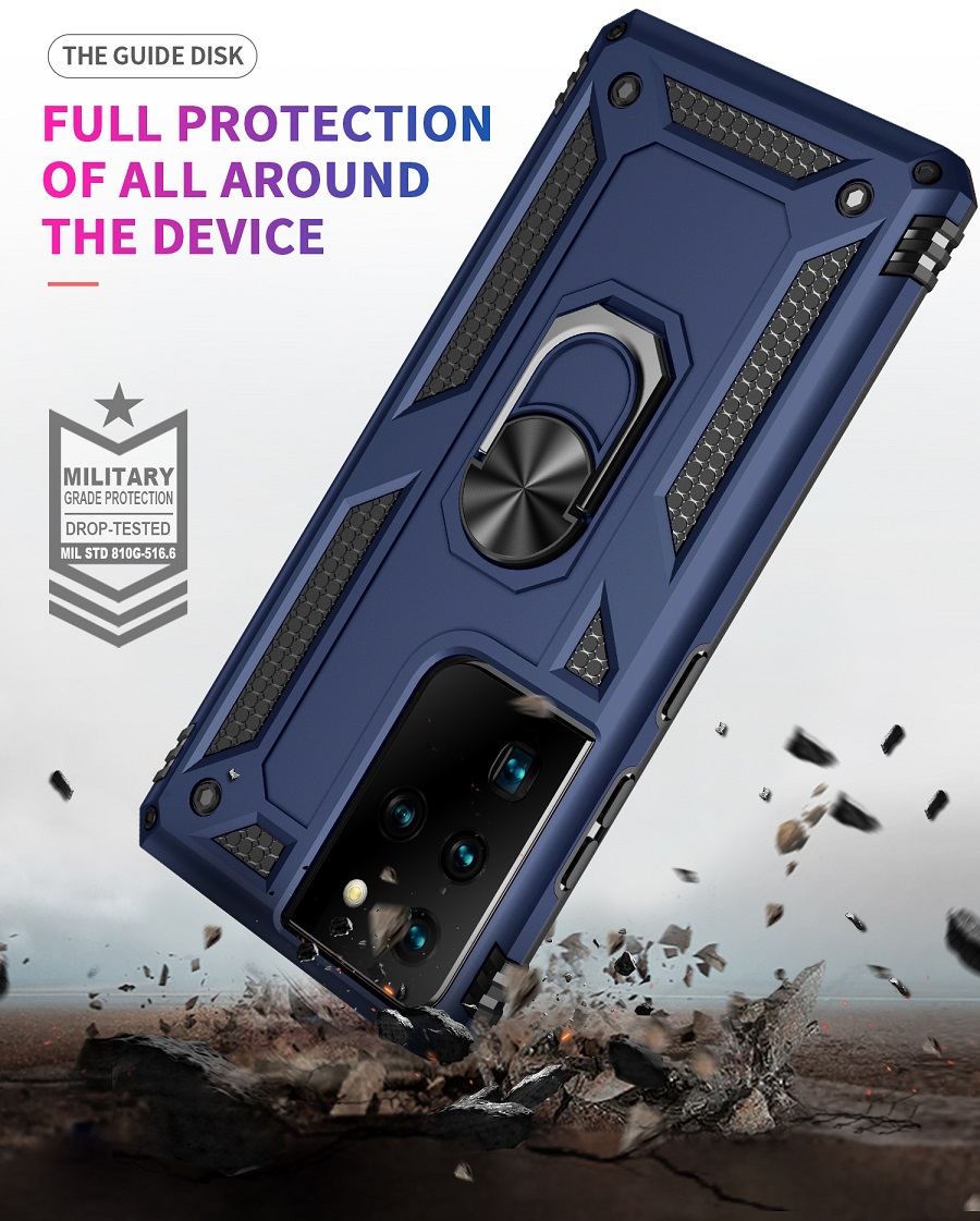 Phone Case for Samsung Galaxy S21 Ultra 5G, 6.8" Case, TPU+PC Heavy Duty Metal Ring Grip Kickstand