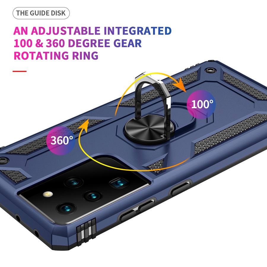 Phone Case for Samsung Galaxy S21 Ultra 5G, 6.8" Case, TPU+PC Heavy Duty Metal Ring Grip Kickstand