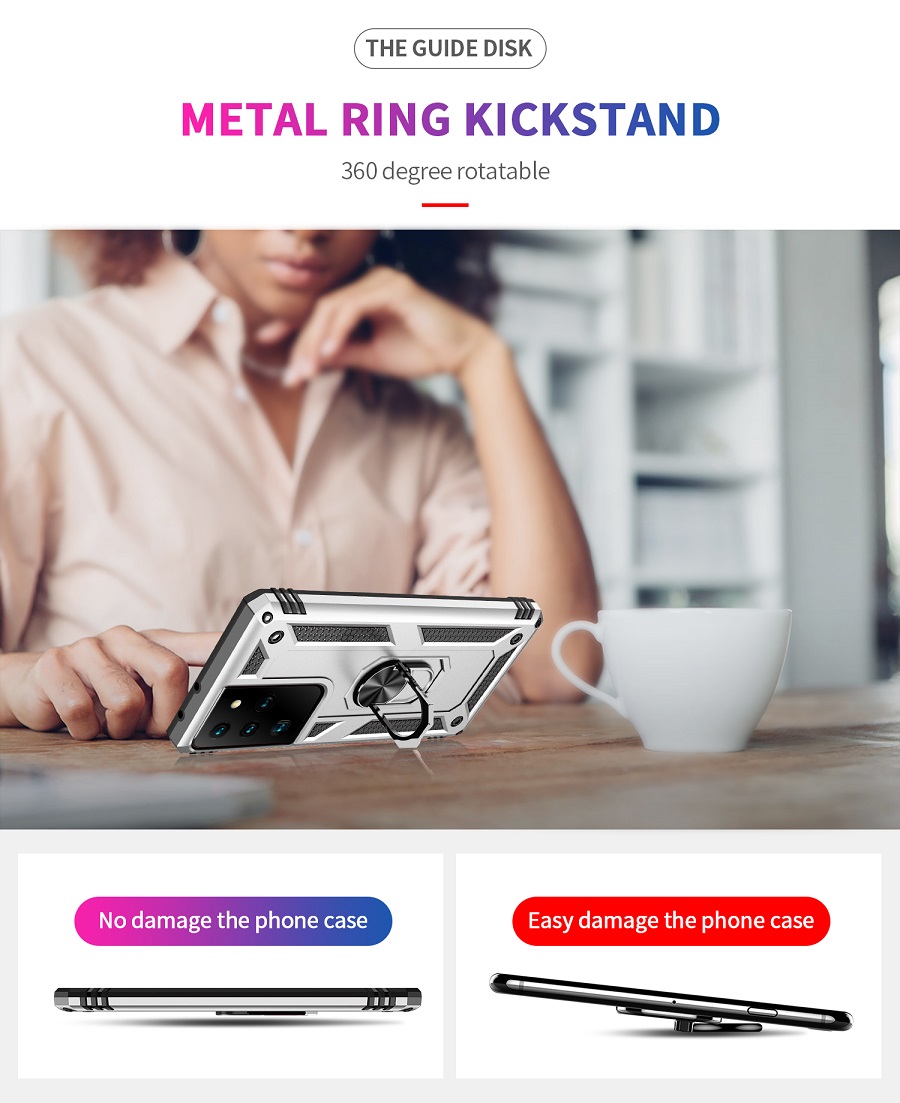 Phone Case for Samsung Galaxy S21 Ultra 5G, 6.8" Case, TPU+PC Heavy Duty Metal Ring Grip Kickstand
