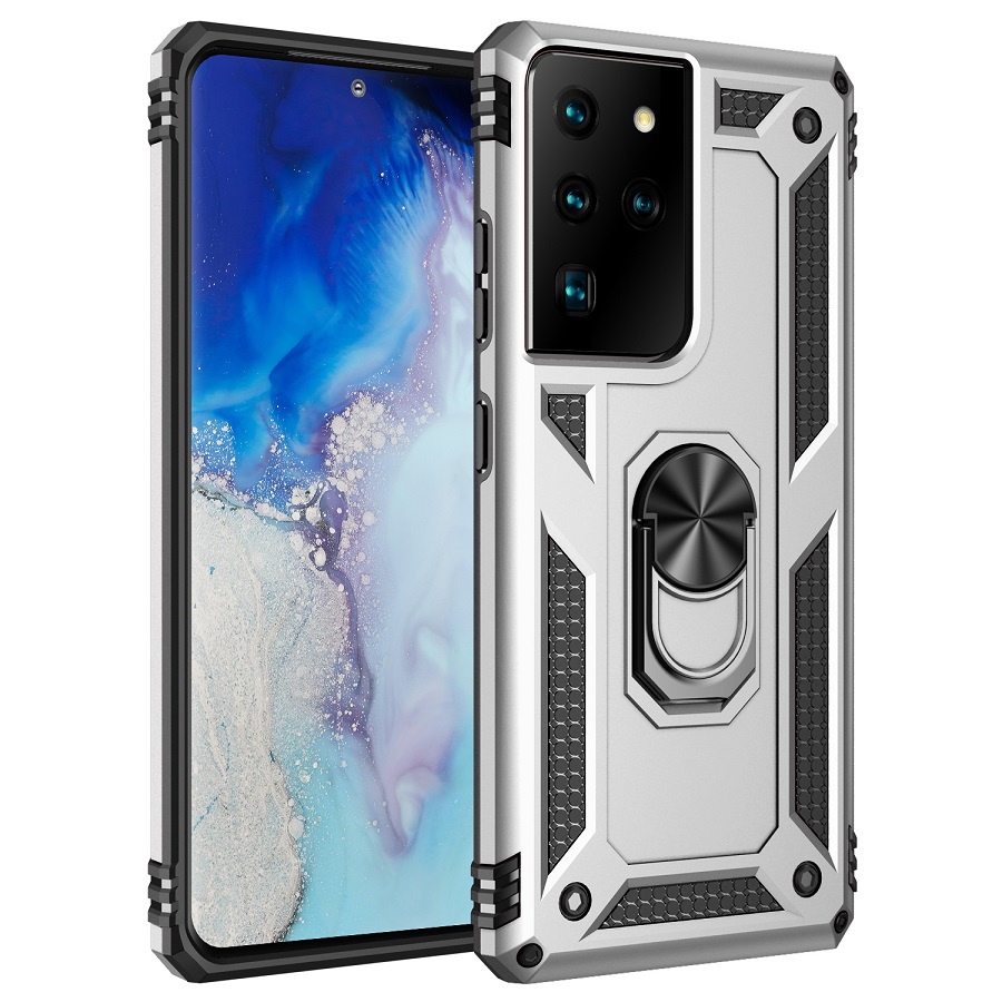 Phone Case for Samsung Galaxy S21 Ultra 5G, 6.8" Case, TPU+PC Heavy Duty Metal Ring Grip Kickstand