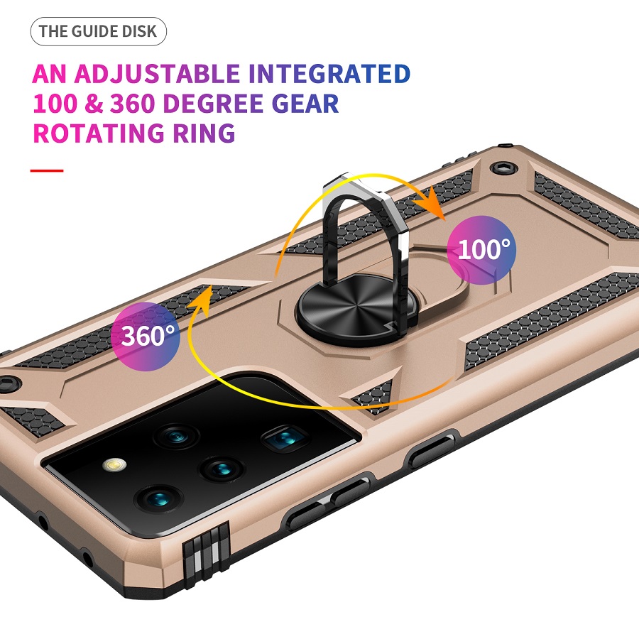 Phone Case for Samsung Galaxy S21 Ultra 5G, 6.8" Case, TPU+PC Heavy Duty Metal Ring Grip Kickstand