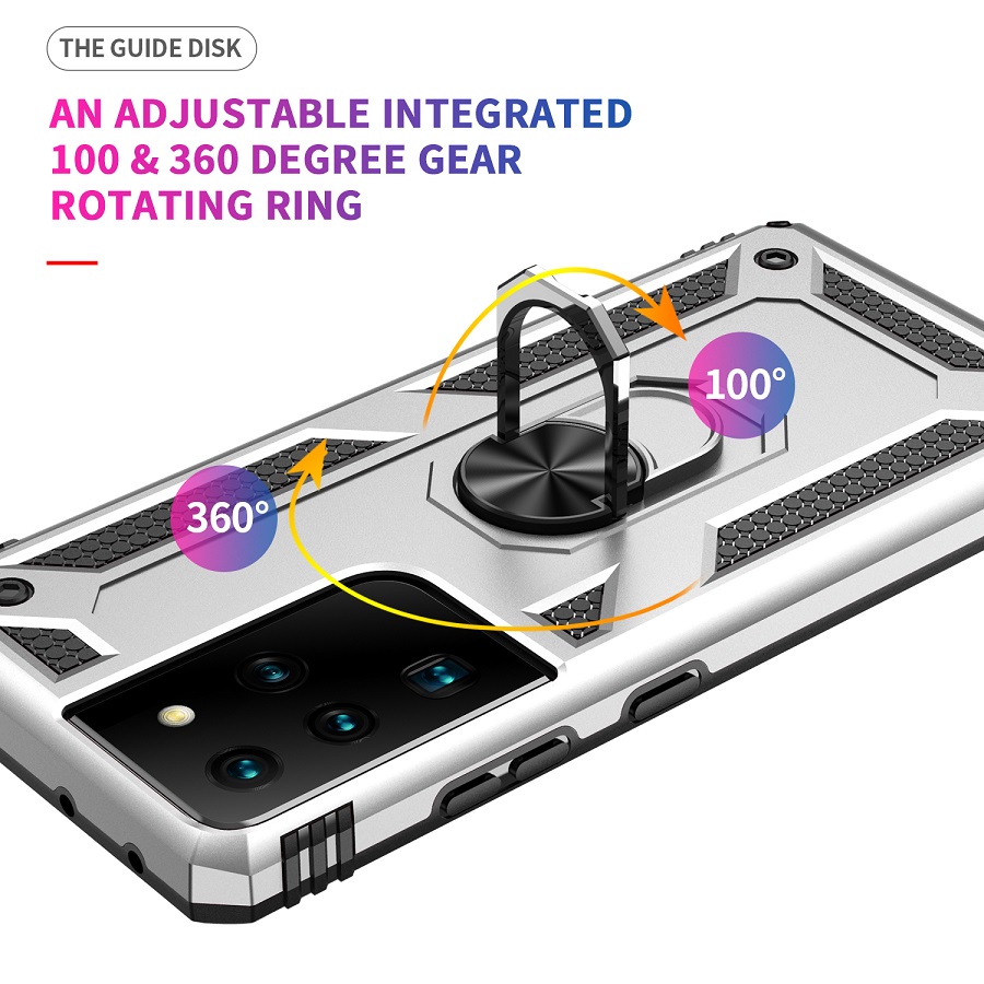 Phone Case for Samsung Galaxy S21 Ultra 5G, 6.8" Case, TPU+PC Heavy Duty Metal Ring Grip Kickstand