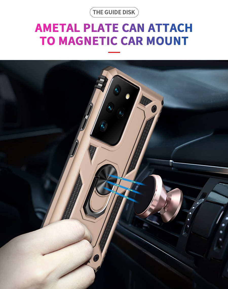 Phone Case for Samsung Galaxy S21 Ultra 5G, 6.8" Case, TPU+PC Heavy Duty Metal Ring Grip Kickstand