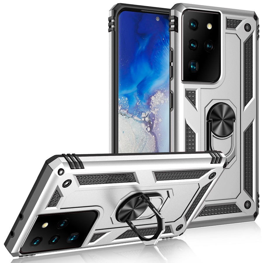 Phone Case for Samsung Galaxy S21 Ultra 5G, 6.8" Case, TPU+PC Heavy Duty Metal Ring Grip Kickstand