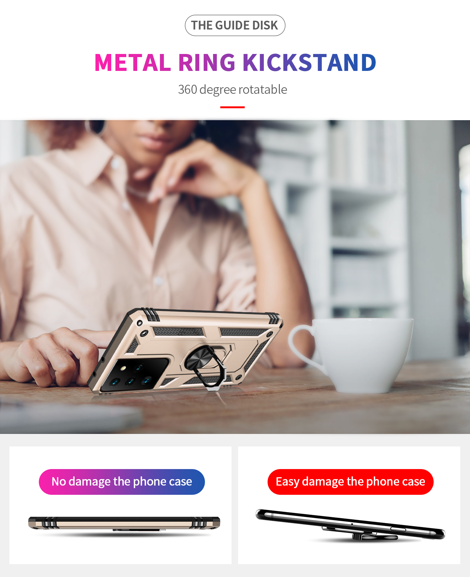 Phone Case for Samsung Galaxy S21 Ultra 5G, 6.8" Case, TPU+PC Heavy Duty Metal Ring Grip Kickstand