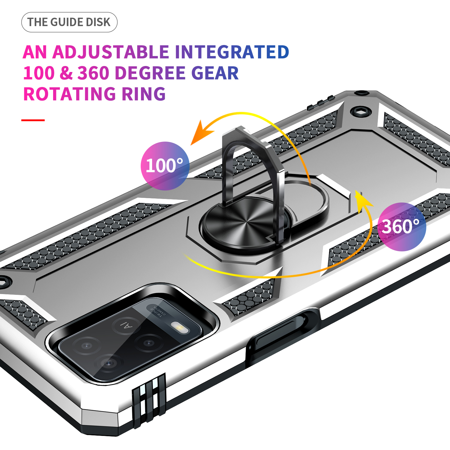 Phone Case for Oppo A54, 6.51" Case, TPU+PC Shockproof Armor with Rotating Ring Stand