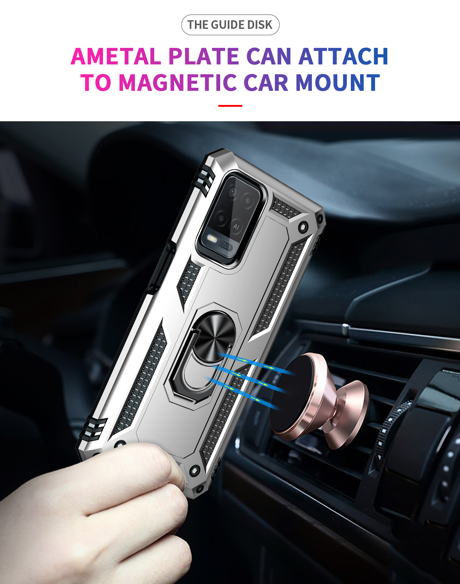 Phone Case for Oppo A54, 6.51" Case, TPU+PC Shockproof Armor with Rotating Ring Stand