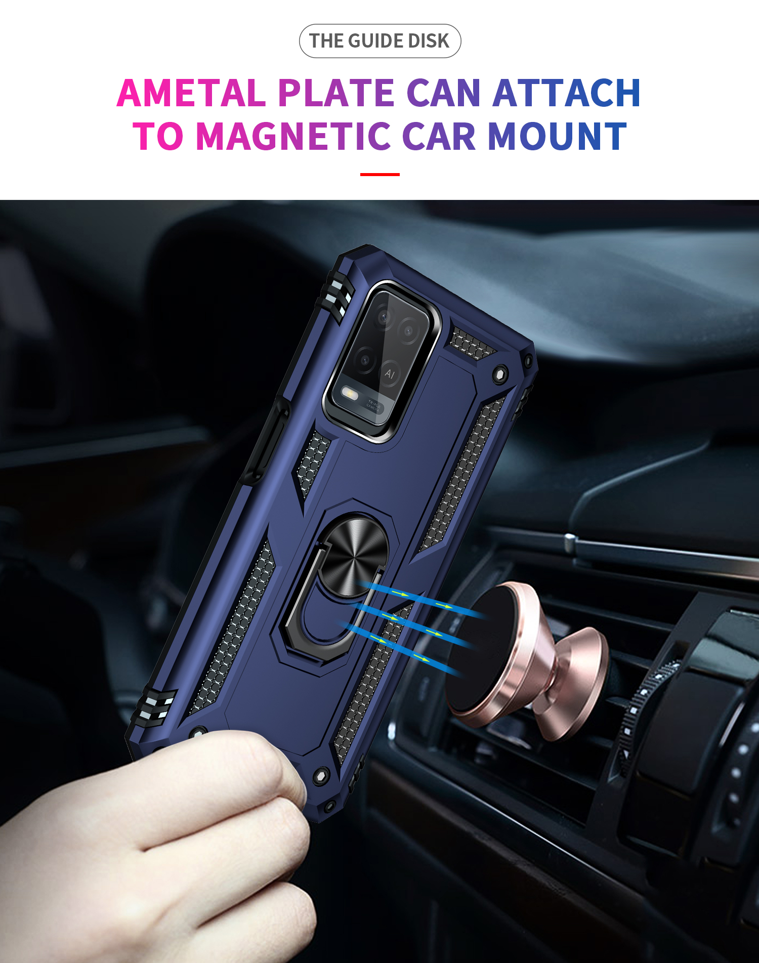 Phone Case for Oppo A54, 6.51" Case, TPU+PC Shockproof Armor with Rotating Ring Stand