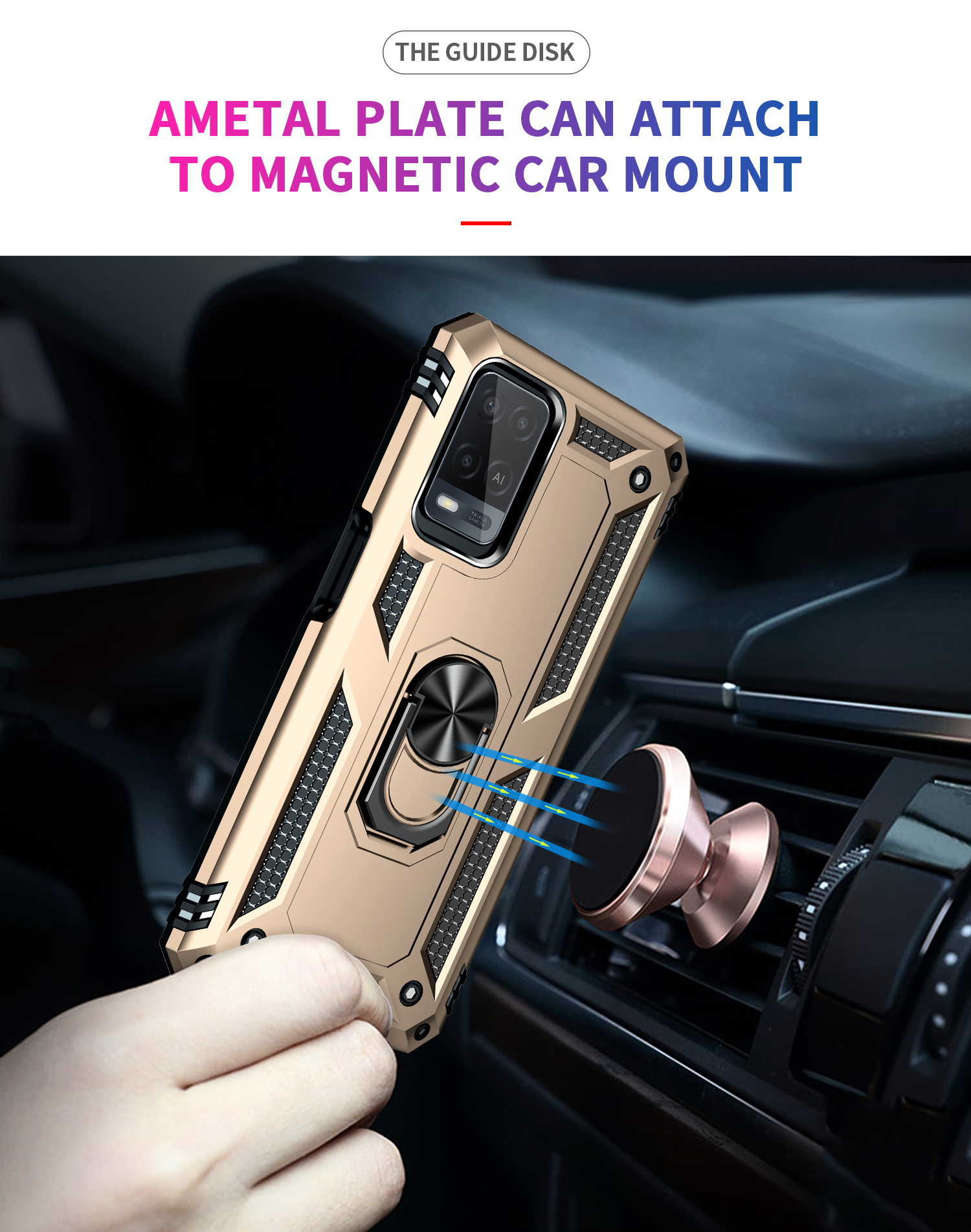 Phone Case for Oppo A54, 6.51" Case, TPU+PC Shockproof Armor with Rotating Ring Stand